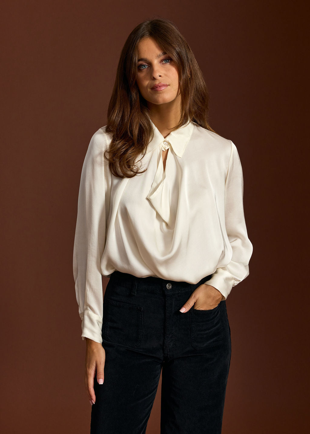 DALI ECRU COWL COLLAR SHIRT