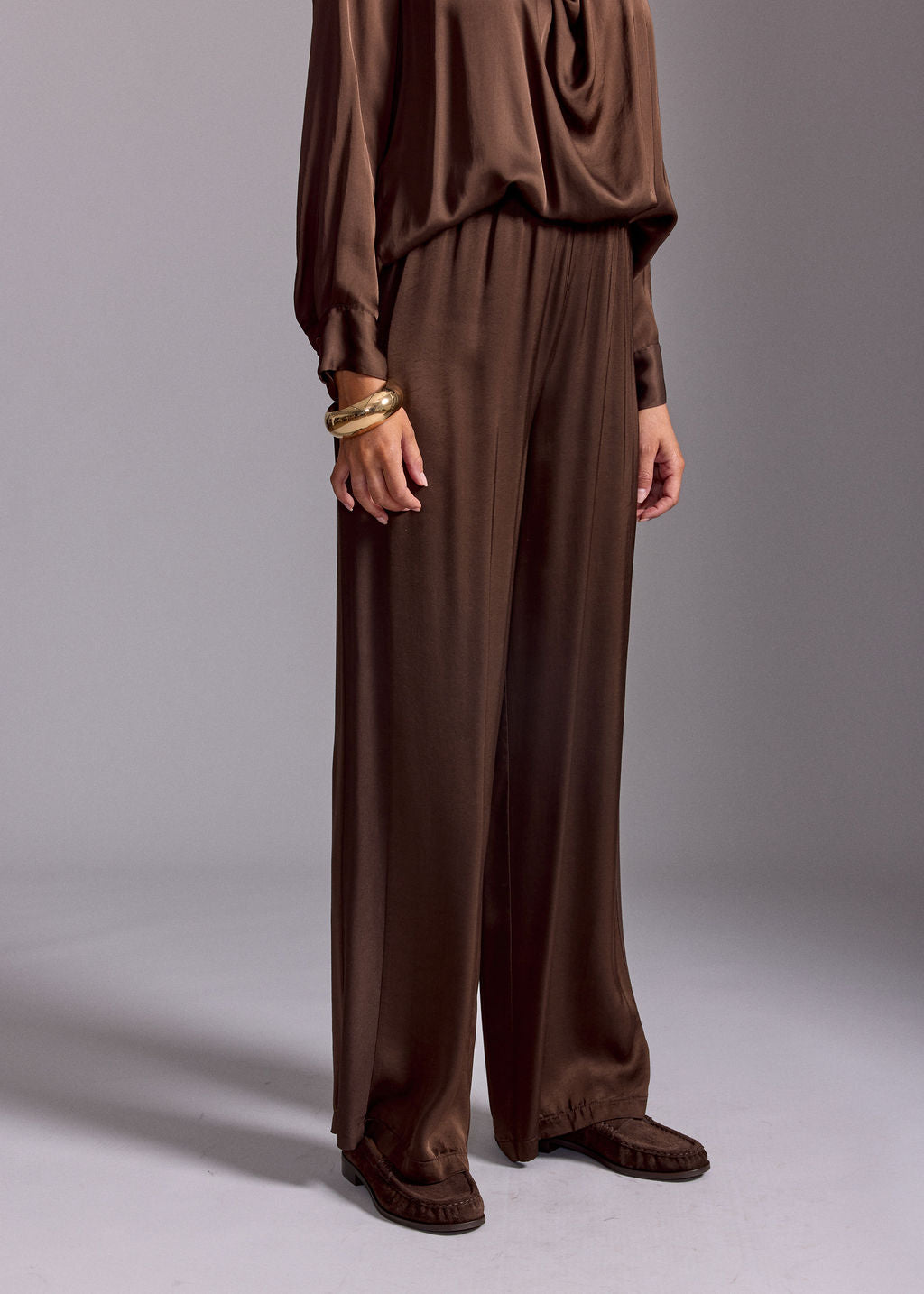 PANTALON FLUIDE UNI YOKO COFFEE