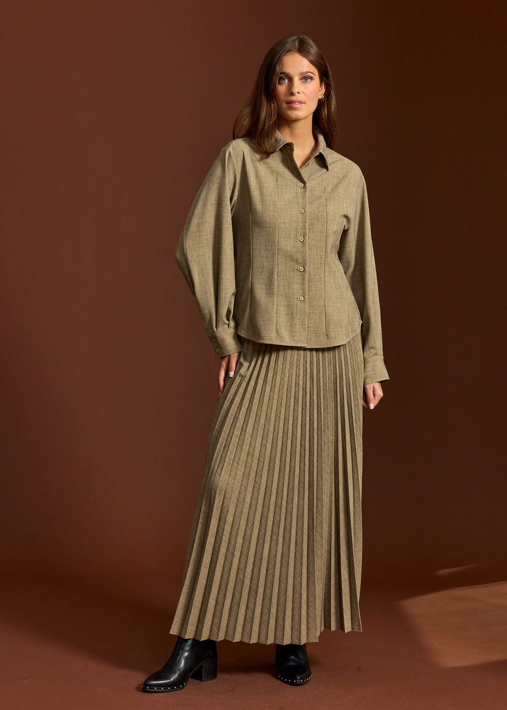 Jupe Plissée Midi Femme Viyella Taille 14 - Verte - Mélange Polyester/Laine