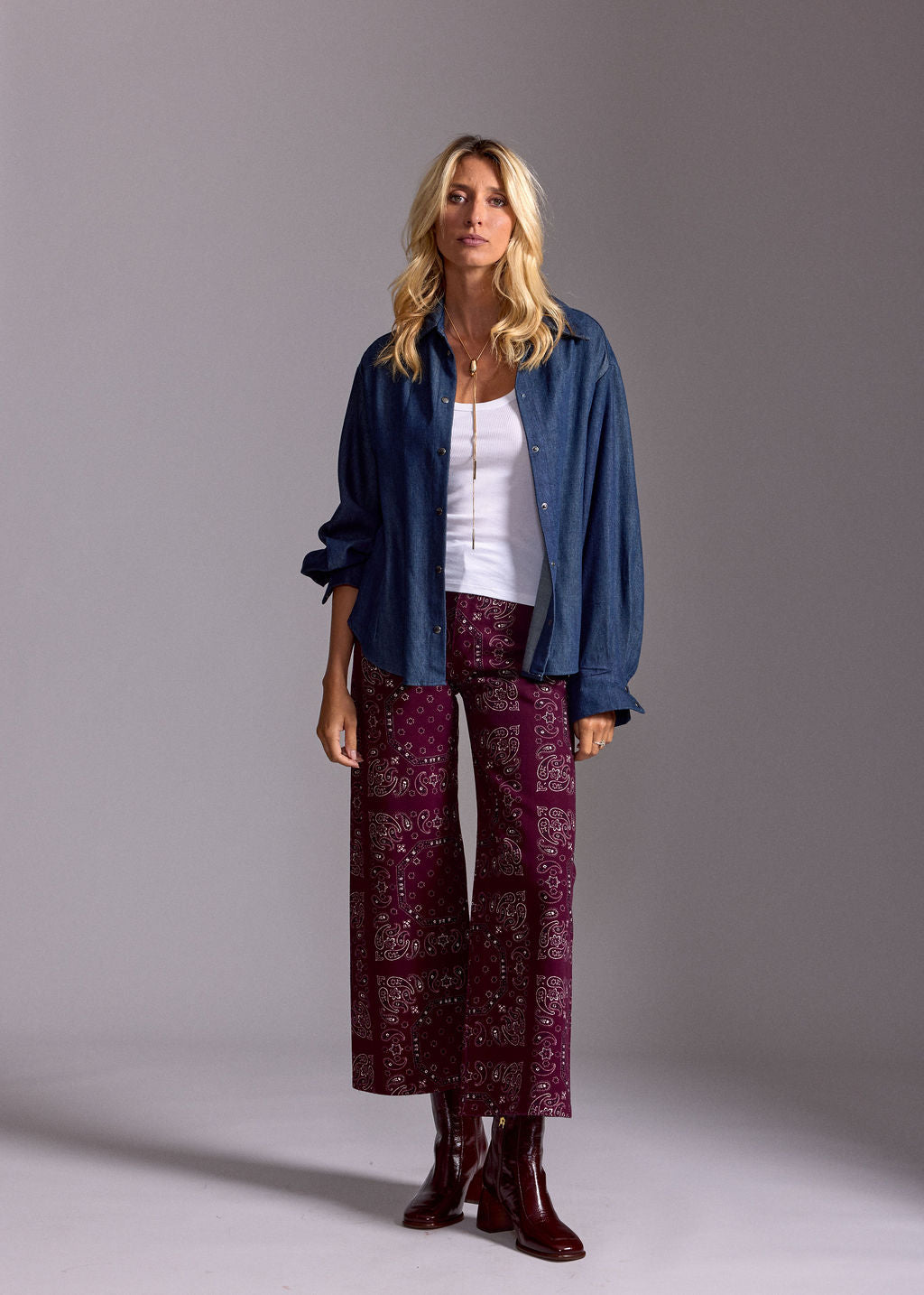 PANTALON IMPRIMÉ BANDANAS CALY BURGUNDI