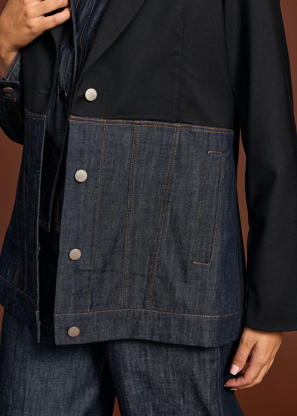 VESTE BLAZER BI-MATIERE PETRA DENIM