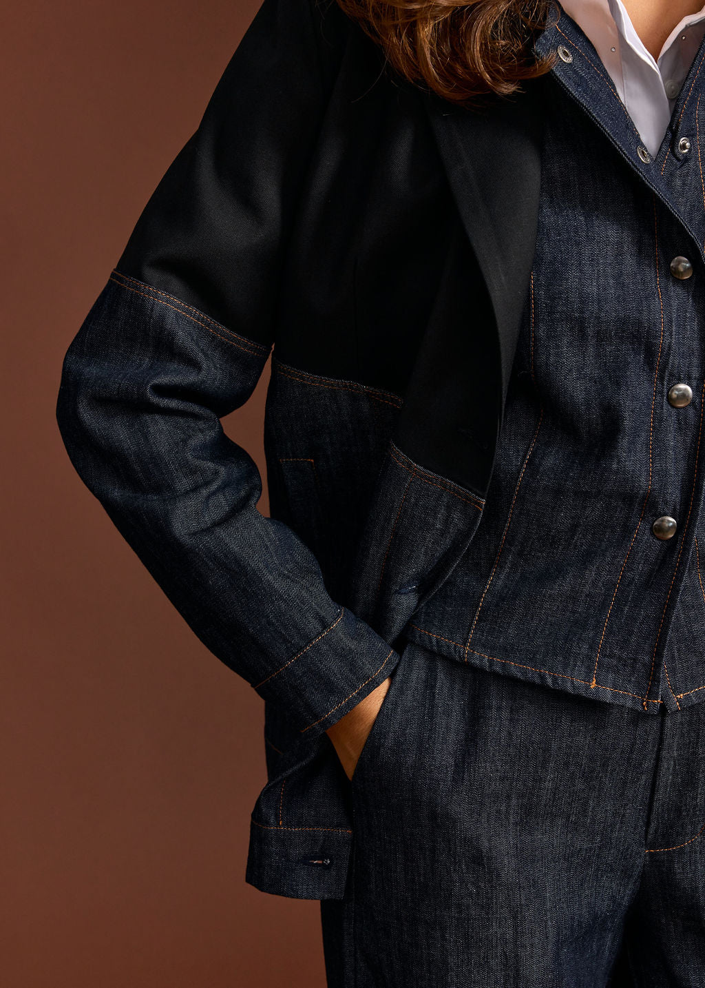 VESTE BLAZER BI-MATIERE PETRA DENIM