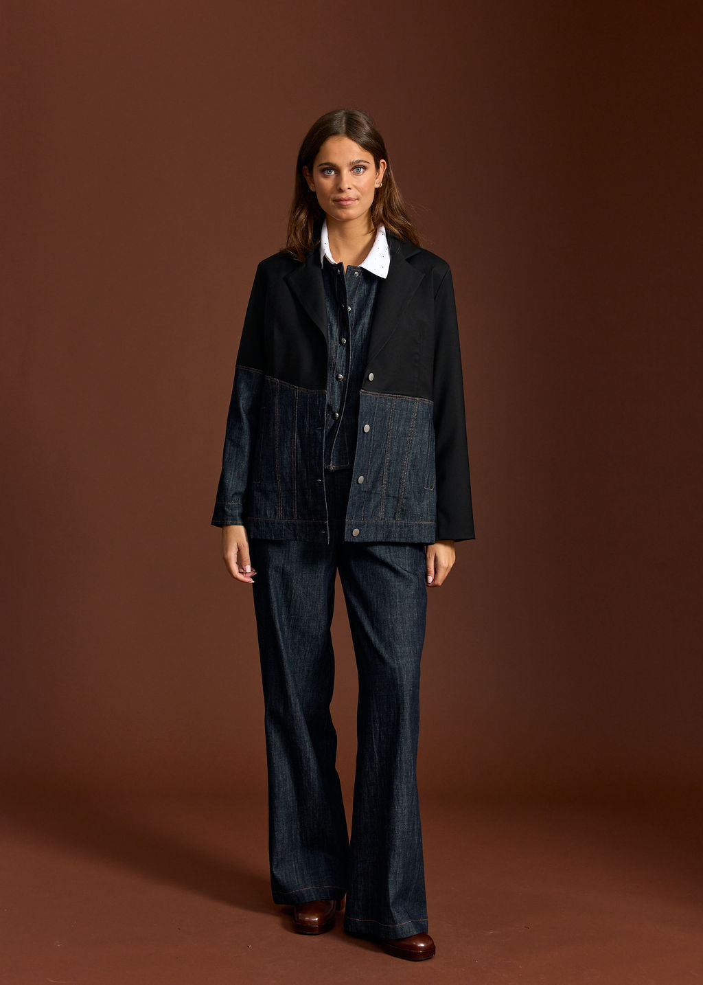 VESTE BLAZER BI-MATIERE PETRA DENIM