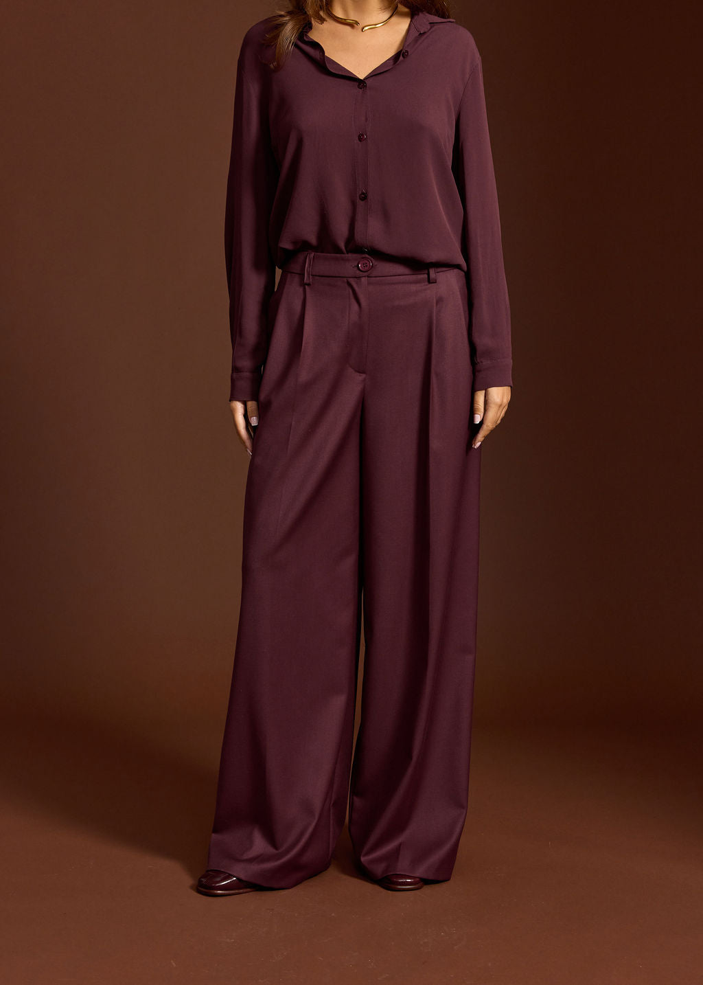 PANTALON FLUIDE À PINCES RENZO BURGUNDI