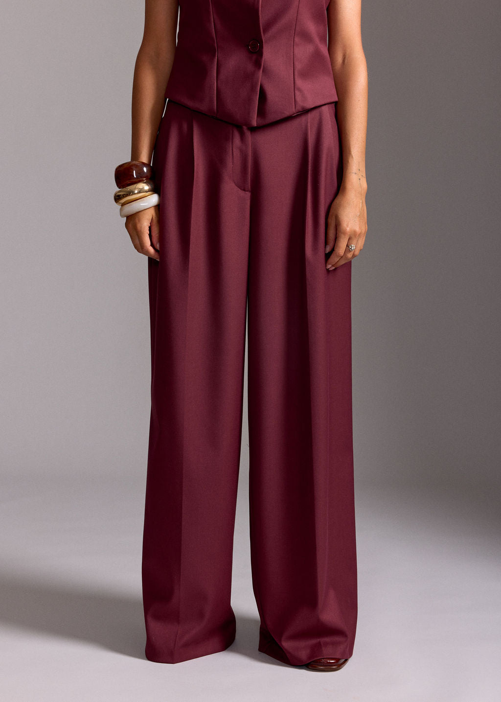 PANTALON FLUIDE À PINCES RENZO BURGUNDI