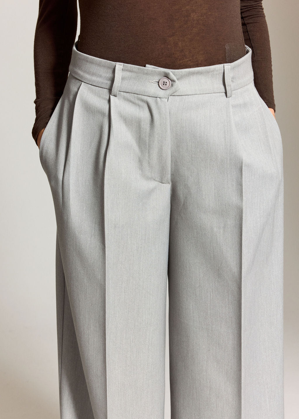 RENZO GREY FLUID PLEATED PANTS