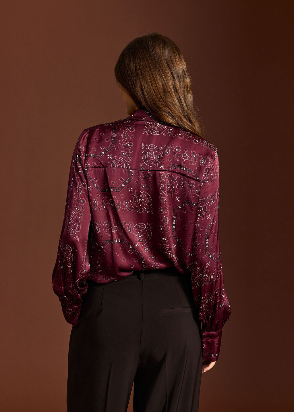 TASHA BURGUNDI BANDANA PRINTED SHIRT