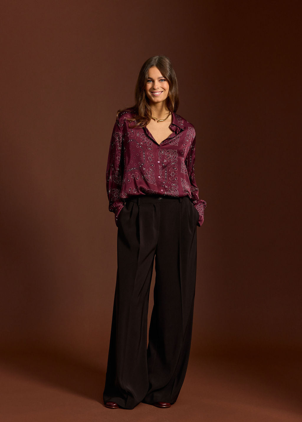 TASHA BURGUNDI BANDANA PRINTED SHIRT