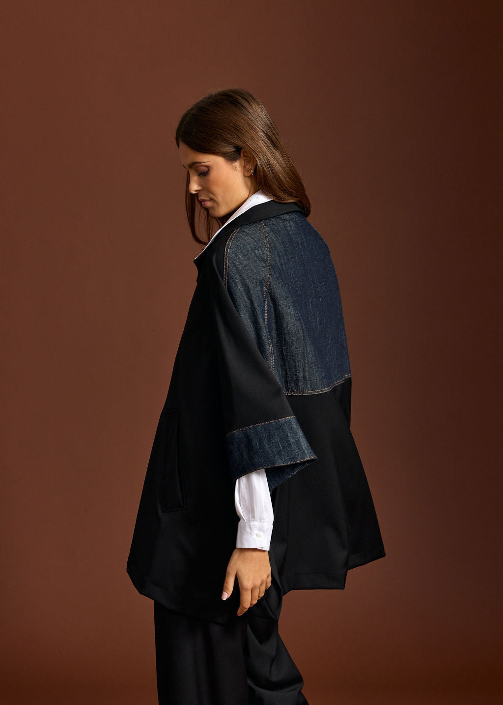 PONCHO AMPLE BI-MATIERE ZAZ DENIM