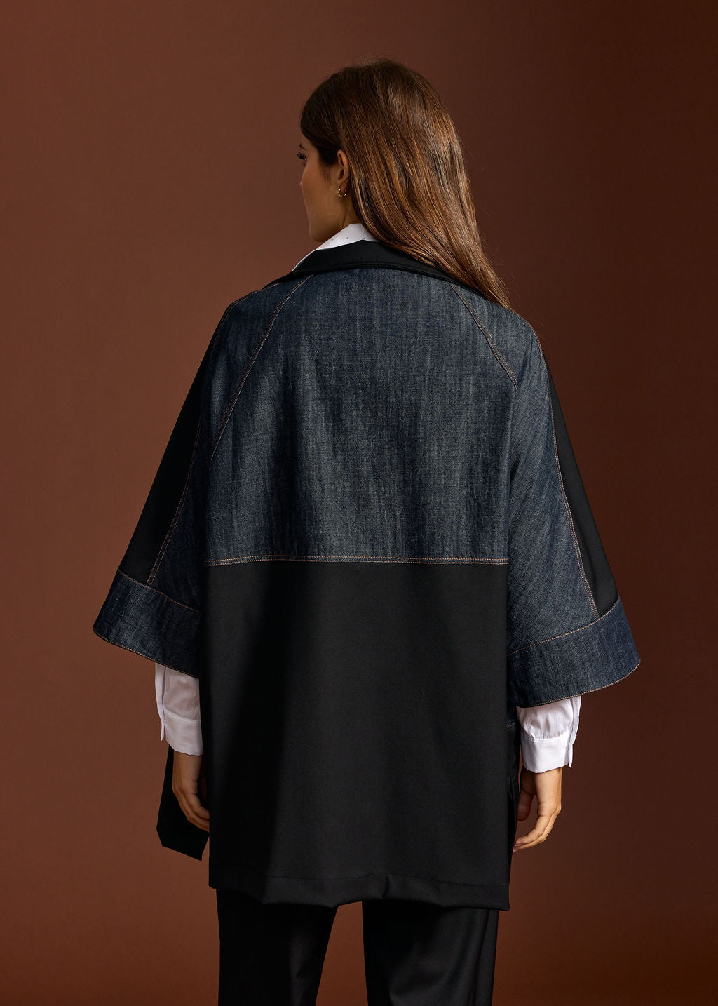 PONCHO AMPLE BI-MATIERE ZAZ DENIM