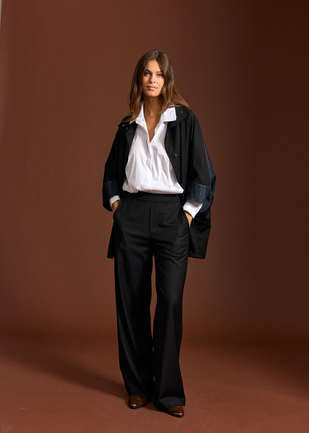 PONCHO AMPLE BI-MATIERE ZAZ DENIM