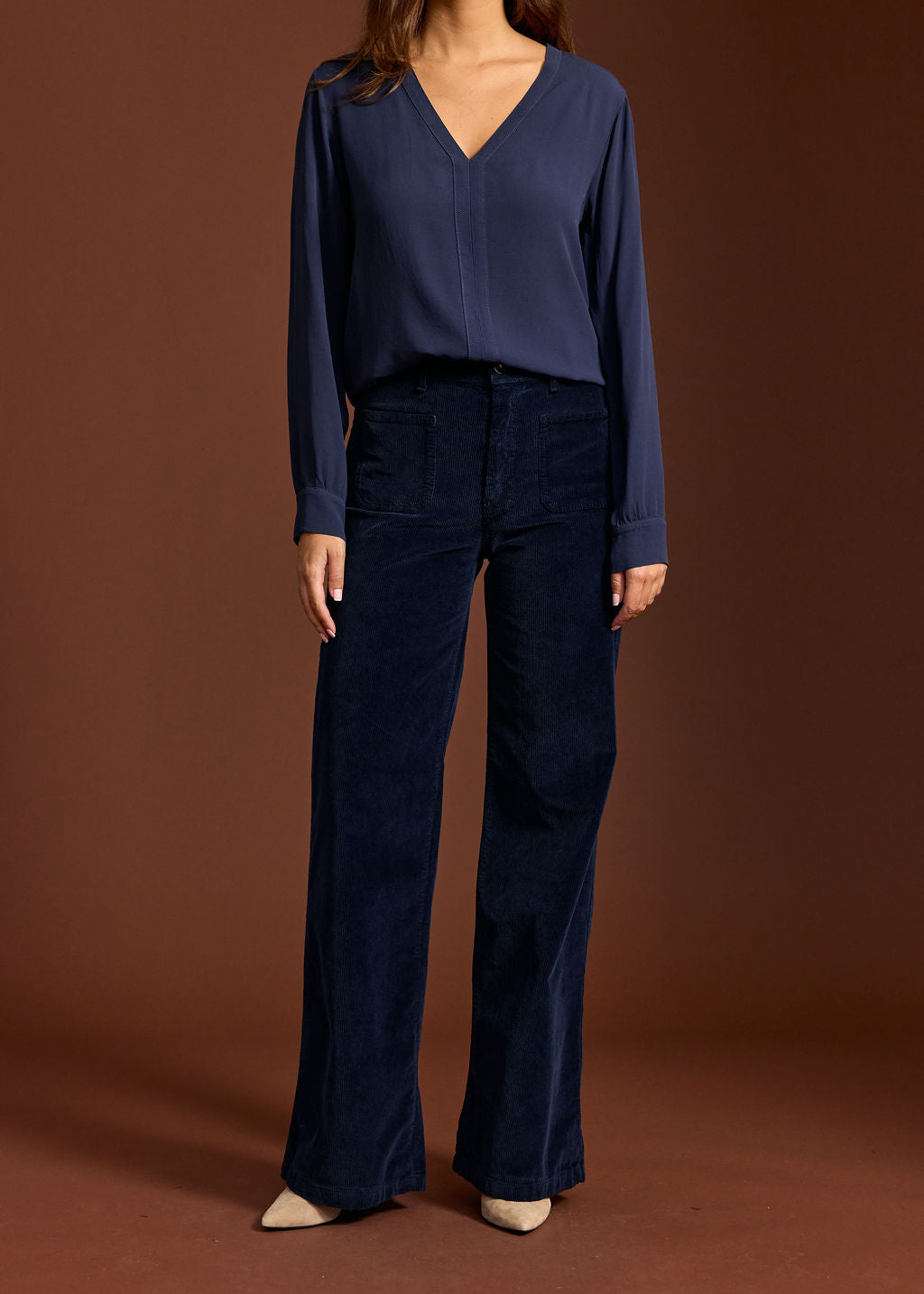 PANTALON FLARE EN VELOURS COTELÉ ROYO NUIT