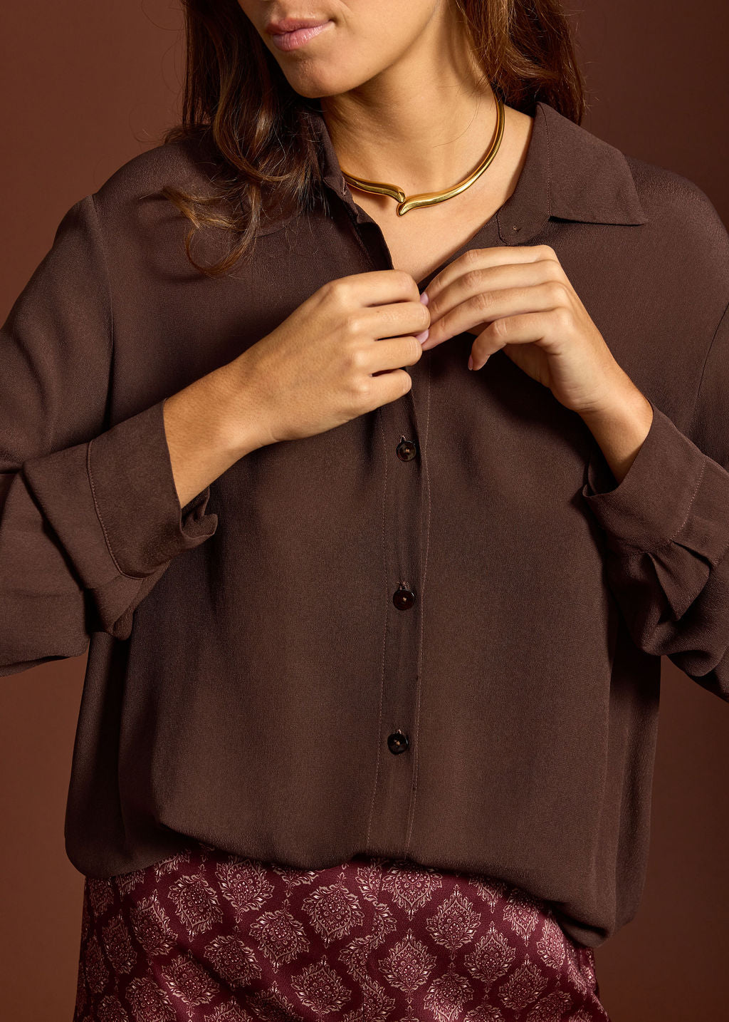 PLAIN FLUID SHIRT ORSO CAFE