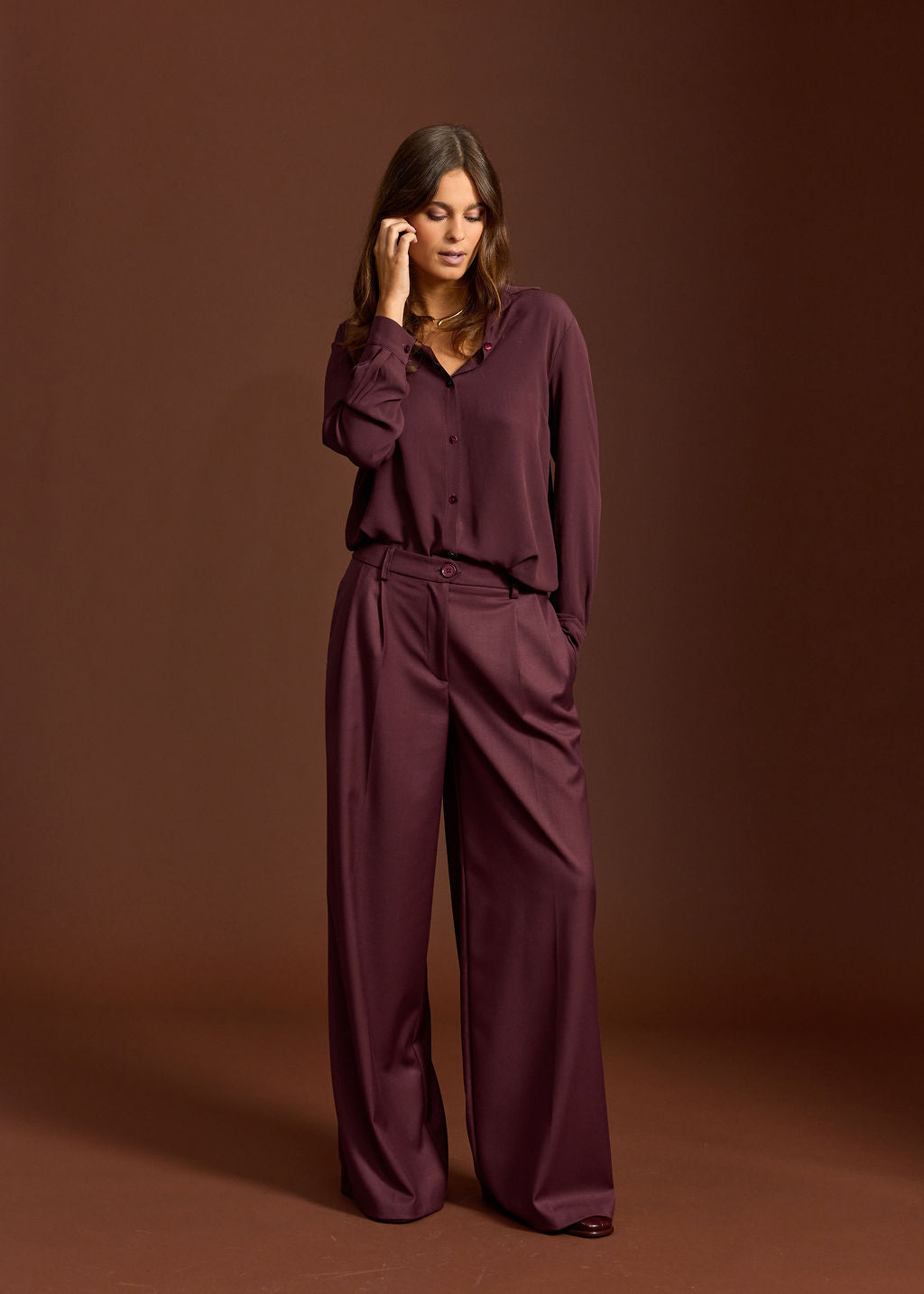 PLAIN FLUID SHIRT ORSO VINO