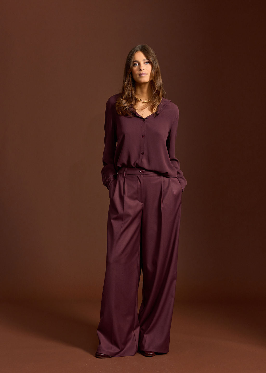 PLAIN FLUID SHIRT ORSO VINO