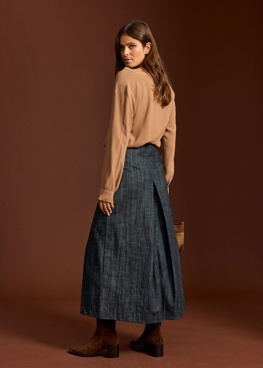 CHEMISE DROITE COL V PAOLA CAMEL