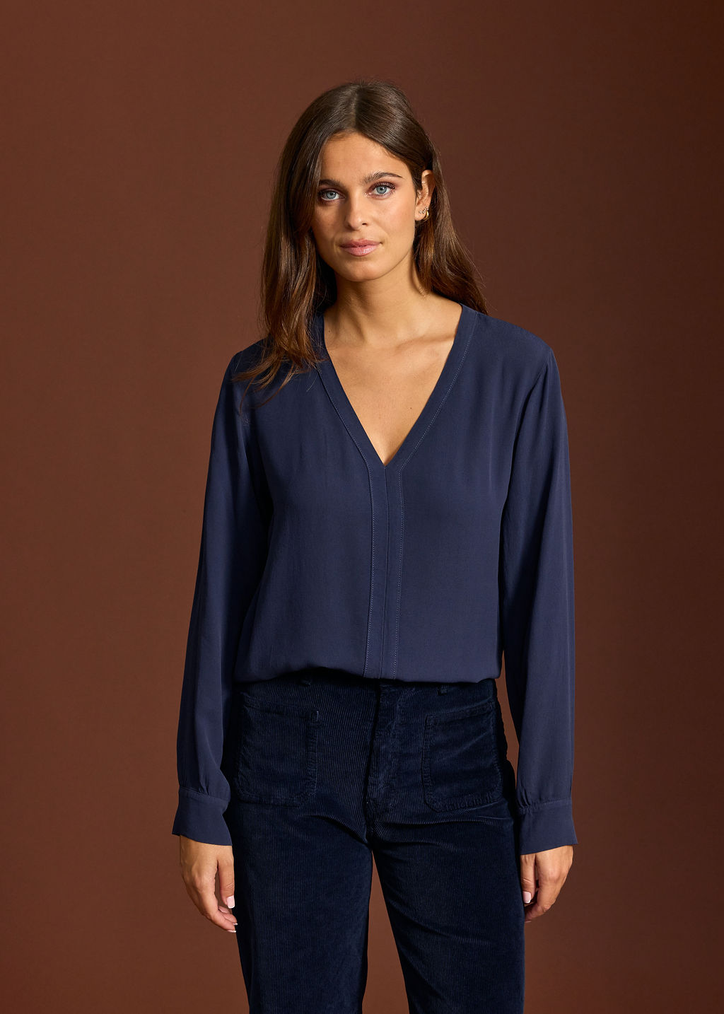 CHEMISE DROITE COL V PAOLA NUIT