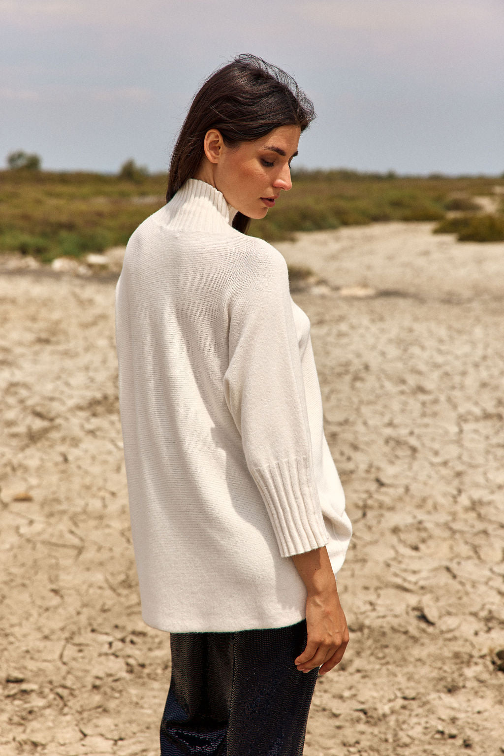 PULL TUNIQUE EN MAILLE NATY ECRU