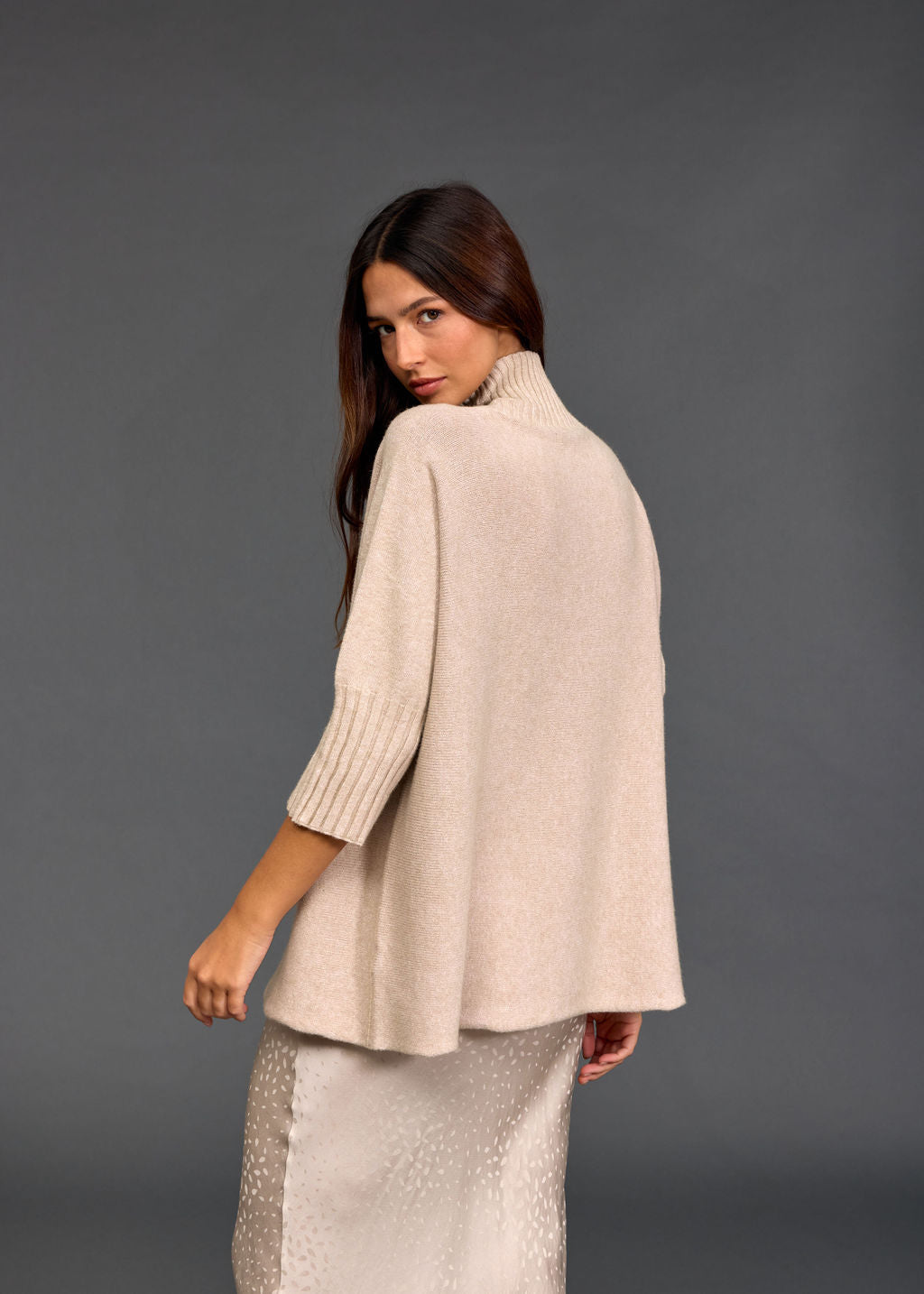 PULL TUNIQUE EN MAILLE NATY SABLE