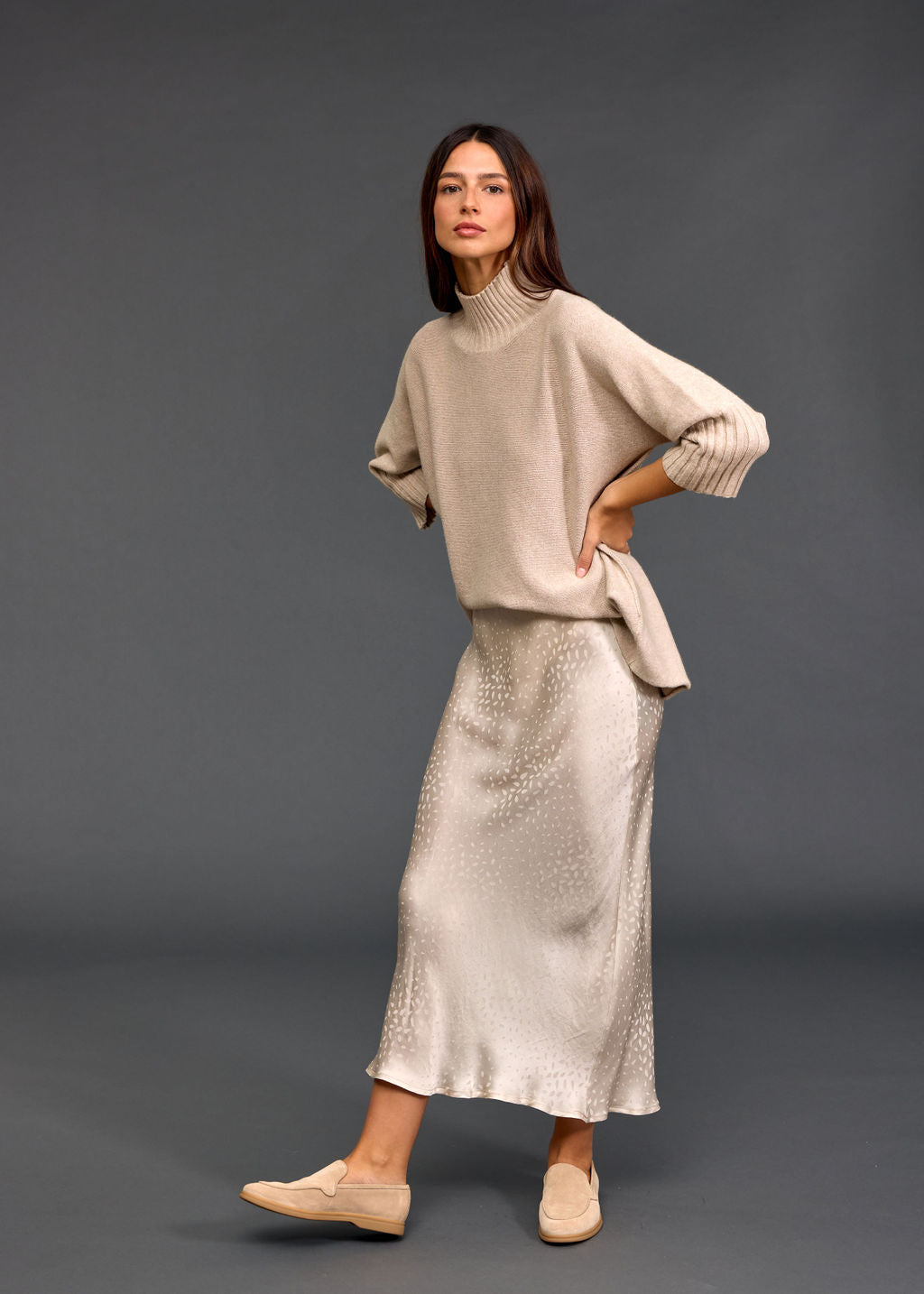 PULL TUNIQUE EN MAILLE NATY SABLE