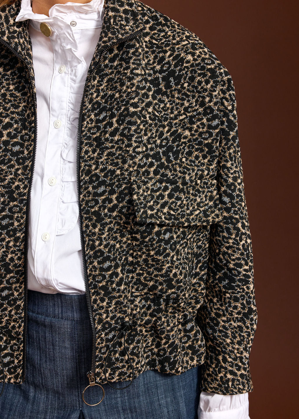 VESTE COURT EN JACQUARD REPTILE BILOW CAMEL