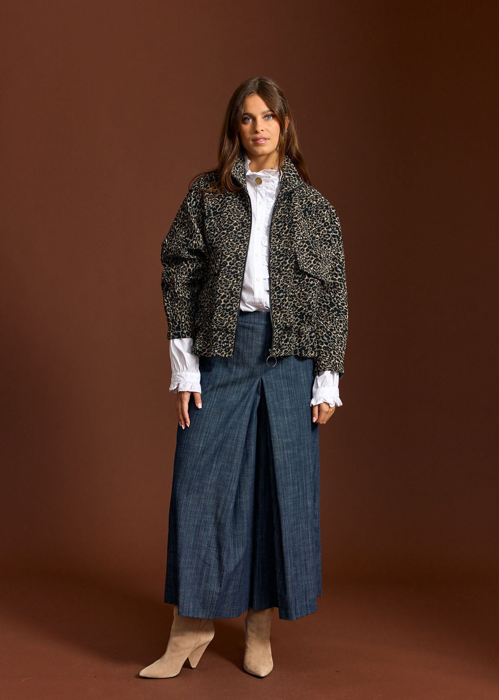 VESTE COURT EN JACQUARD REPTILE BILOW CAMEL