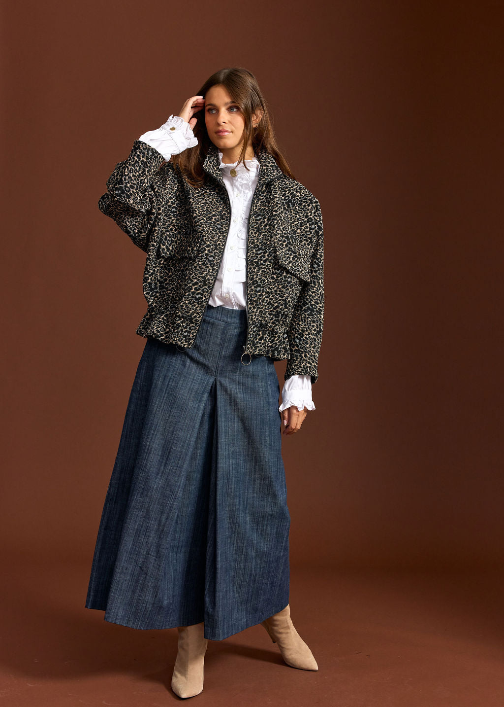 VESTE COURT EN JACQUARD REPTILE BILOW CAMEL