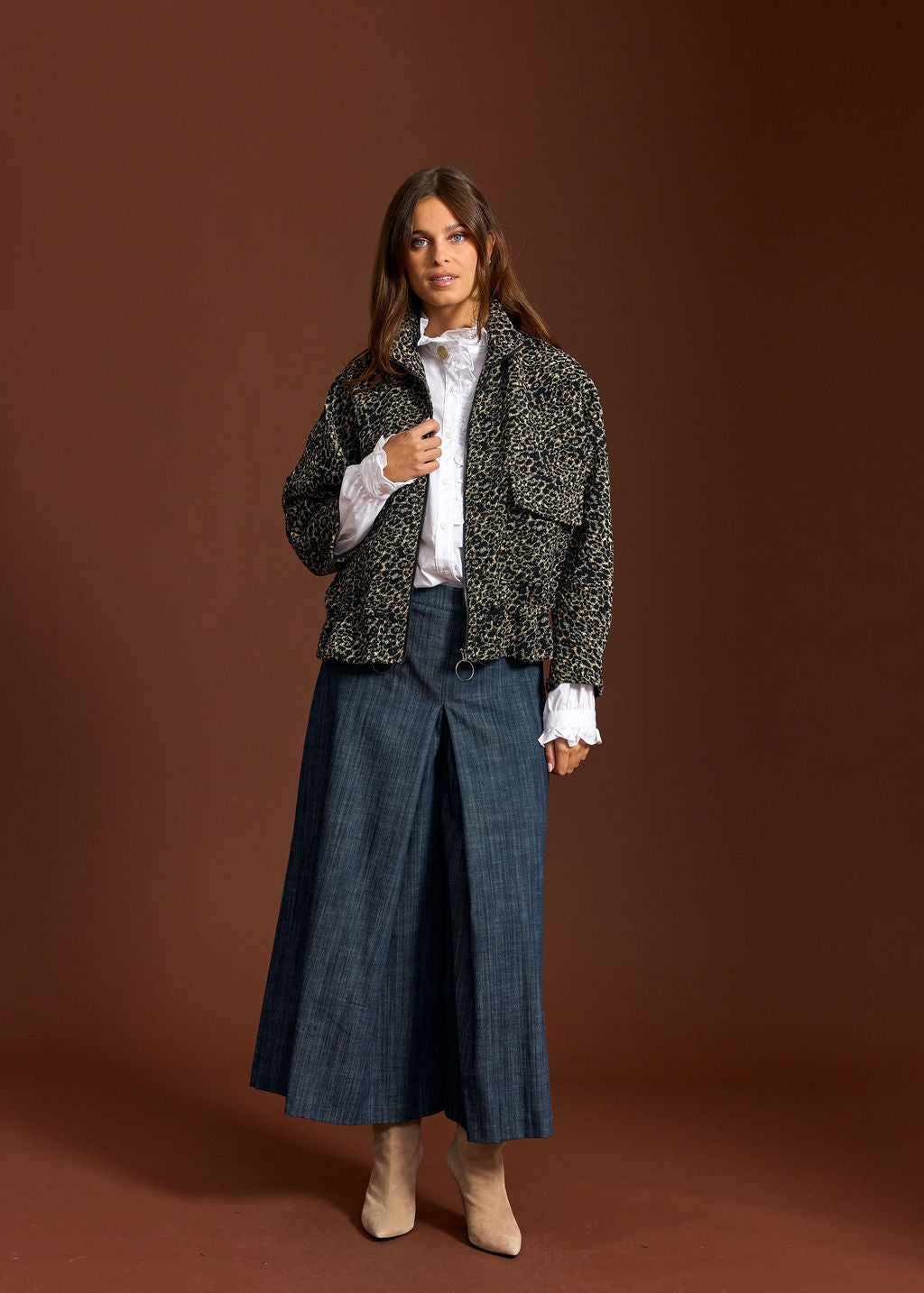 VESTE COURT EN JACQUARD REPTILE BILOW CAMEL