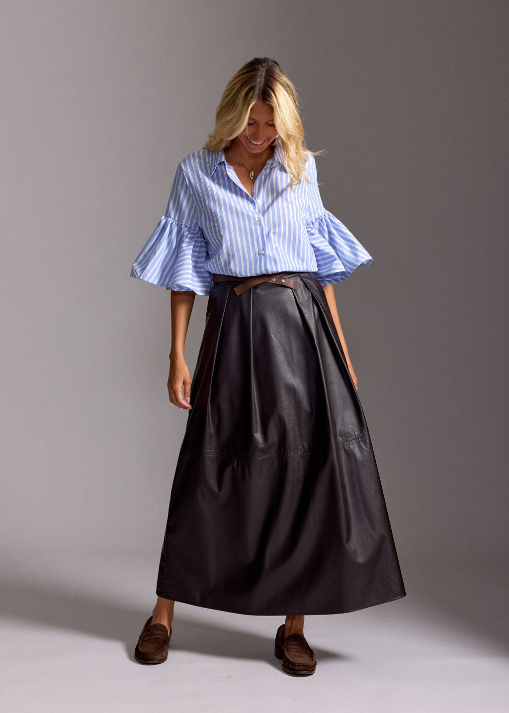 JUPE LONGUE FAUX CUIR BRUNA CAFE