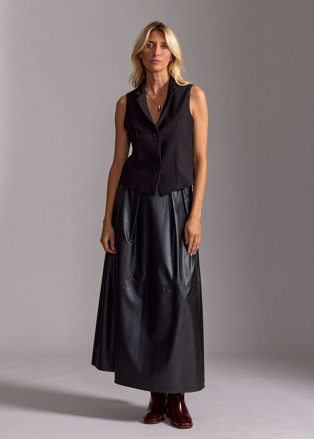 JUPE LONGUE FAUX CUIR BRUNA NOIR