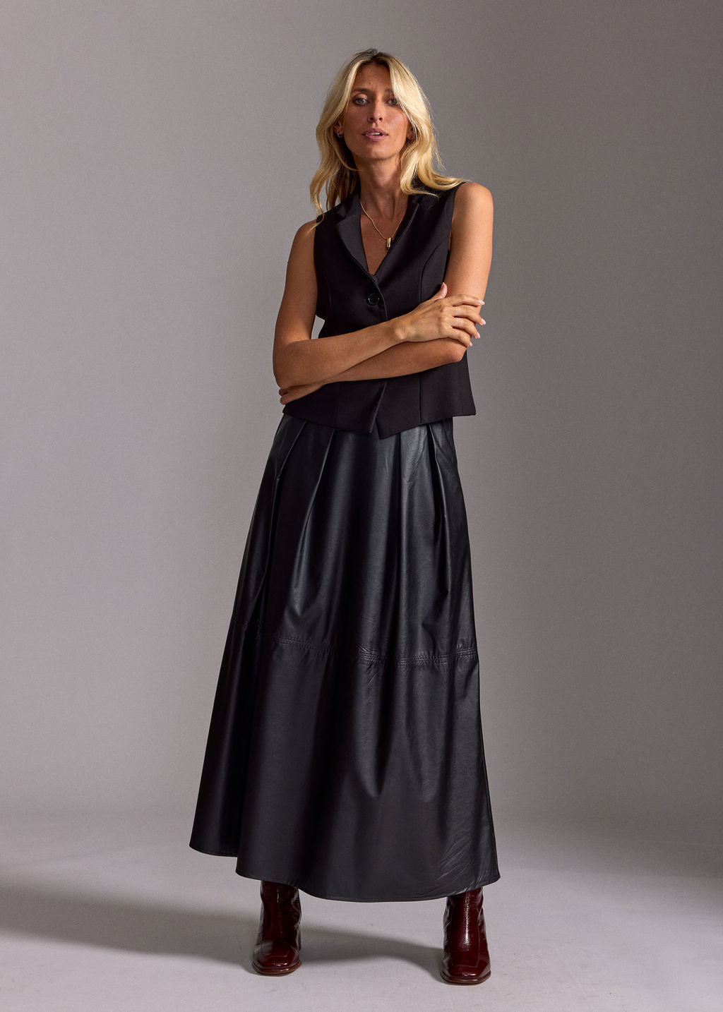 JUPE LONGUE FAUX CUIR BRUNA NOIR