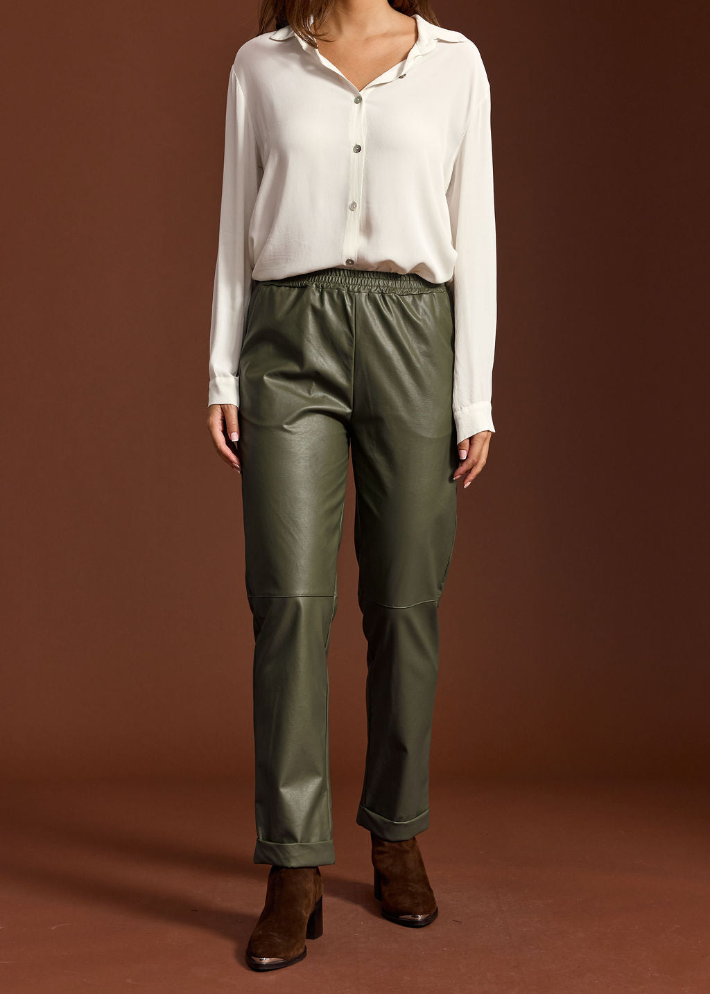 PANTALON FAUX CUIR AVEC REVERS CLAUDIA BRONZE