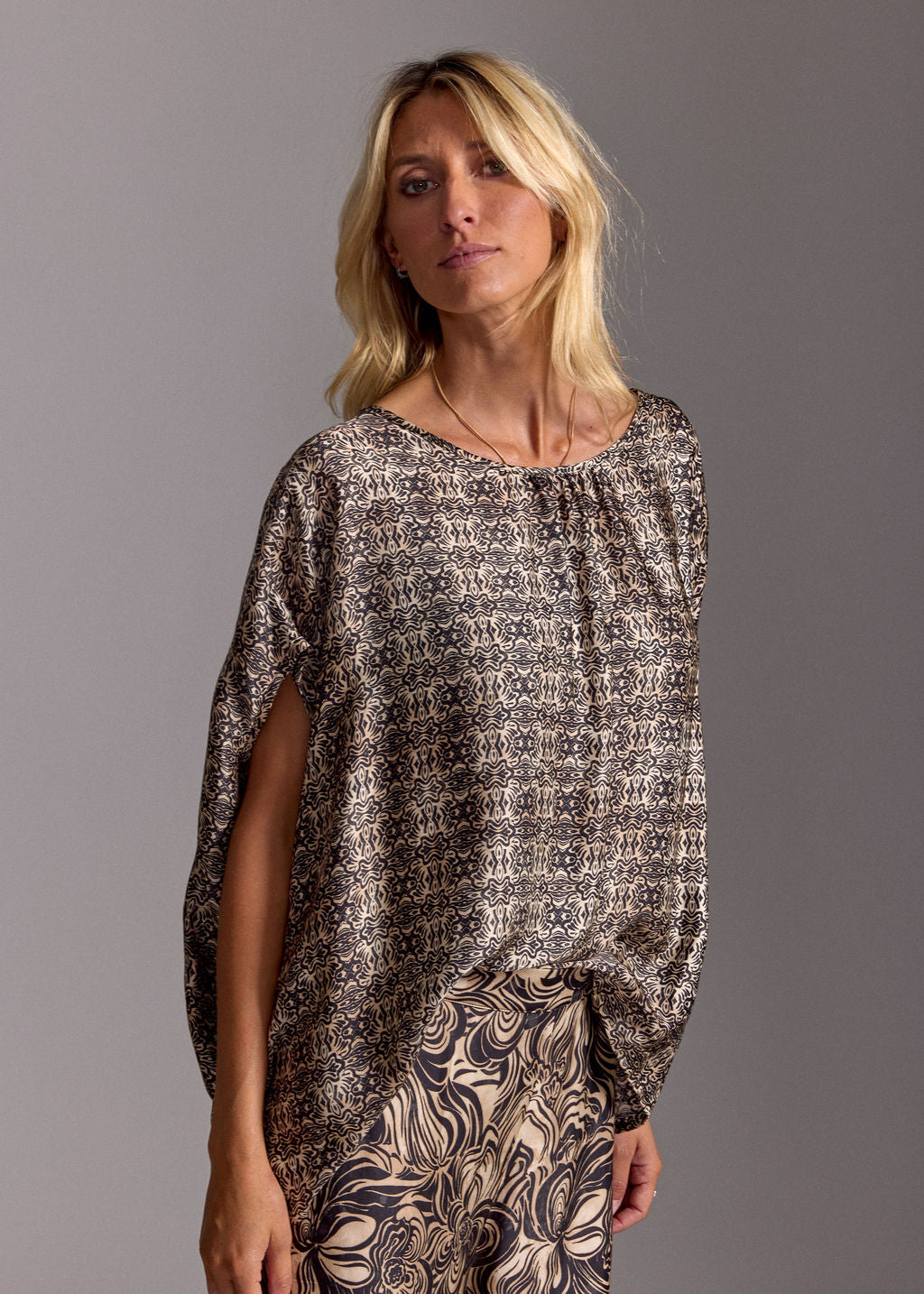 INDRA BEIGE PRINTED CROP TOP