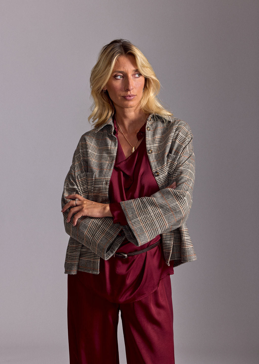 LINA BEIGE SHORT CHECKED JACKET