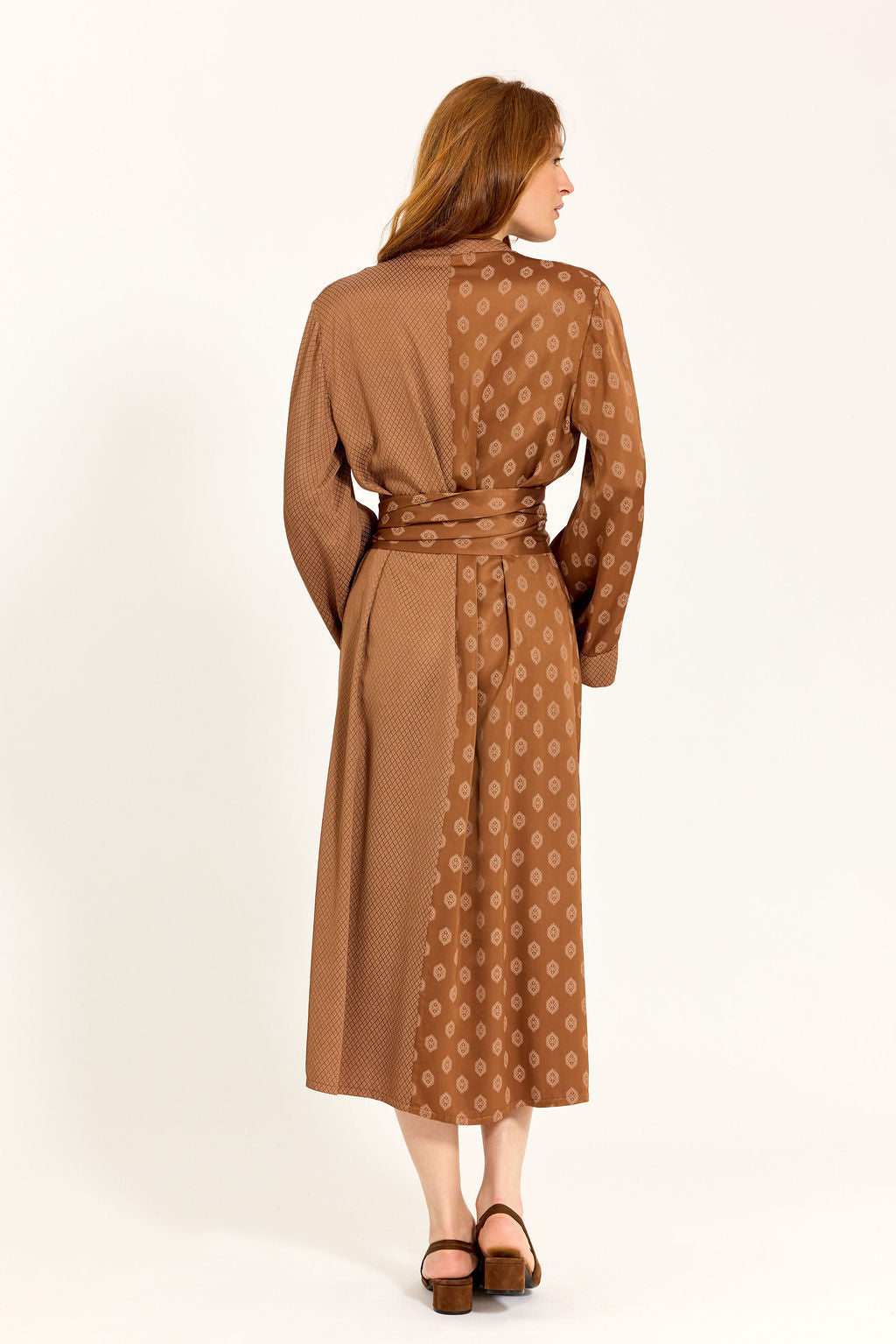 ROBE MIDI BI-IMPRIMÉE AMAYA NOISETTE