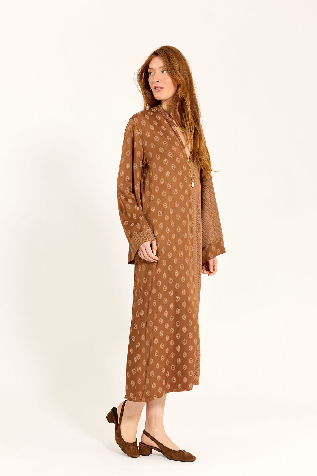 ROBE MIDI BI-IMPRIMÉE AMAYA NOISETTE