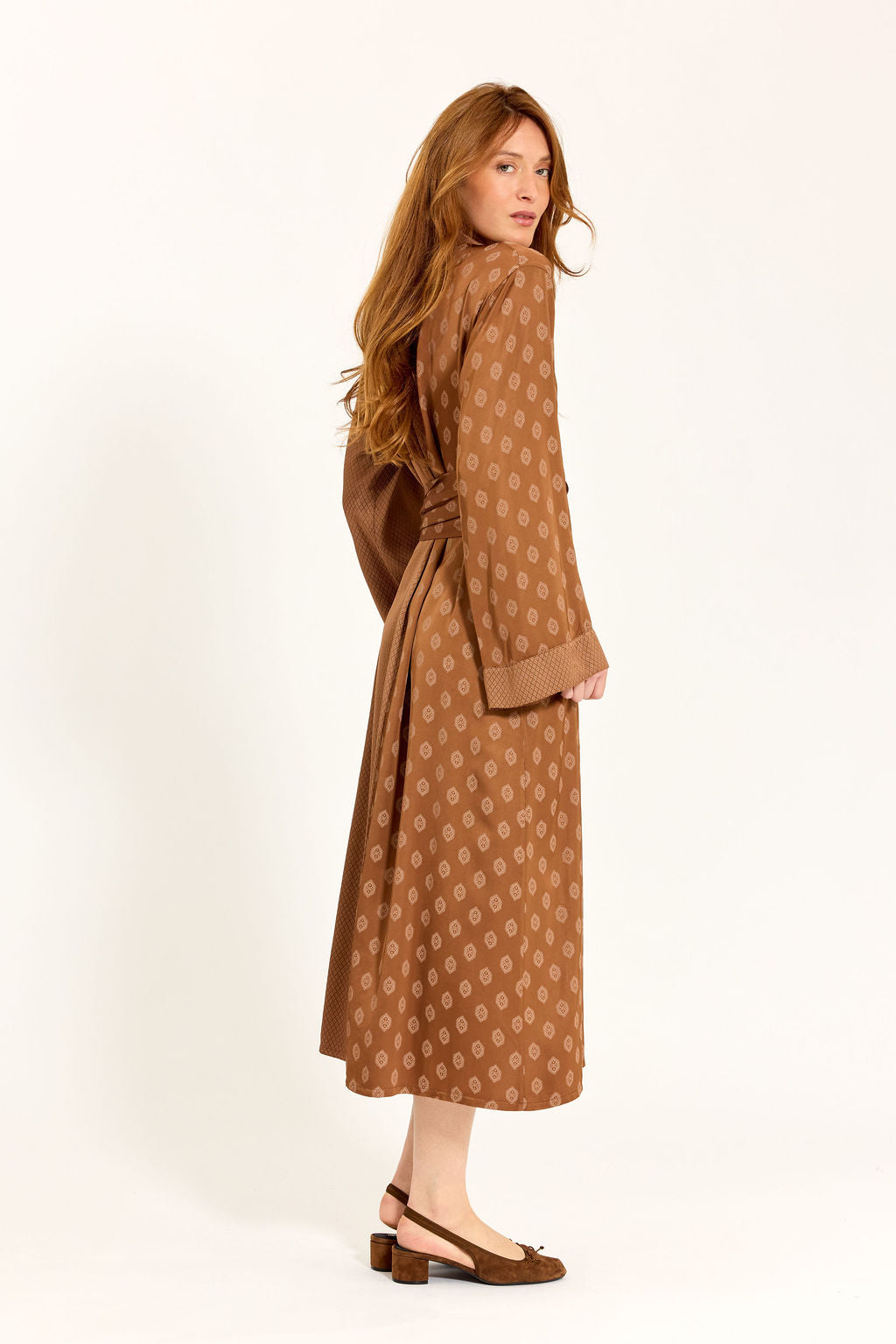 ROBE MIDI BI-IMPRIMÉE AMAYA NOISETTE