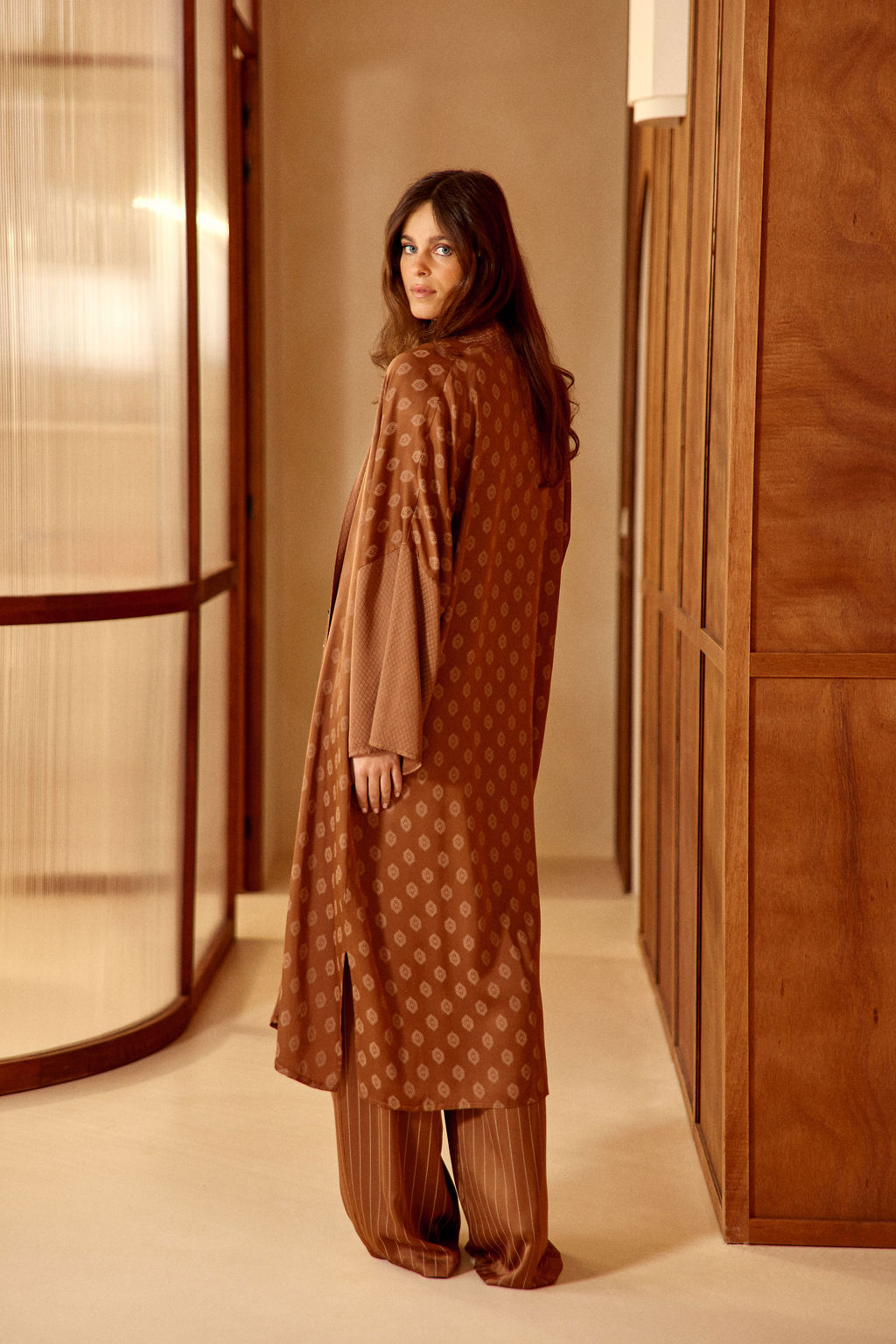 KIMONO LONG BI-IMPRIMÉ TON SUR TON NOAH NOISETTE