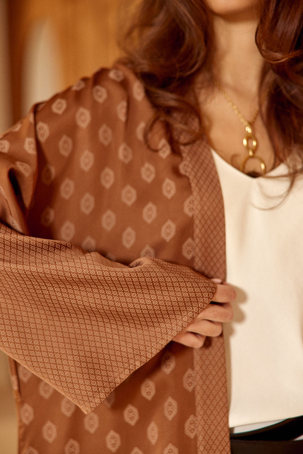 KIMONO LONG BI-IMPRIMÉ TON SUR TON NOAH NOISETTE