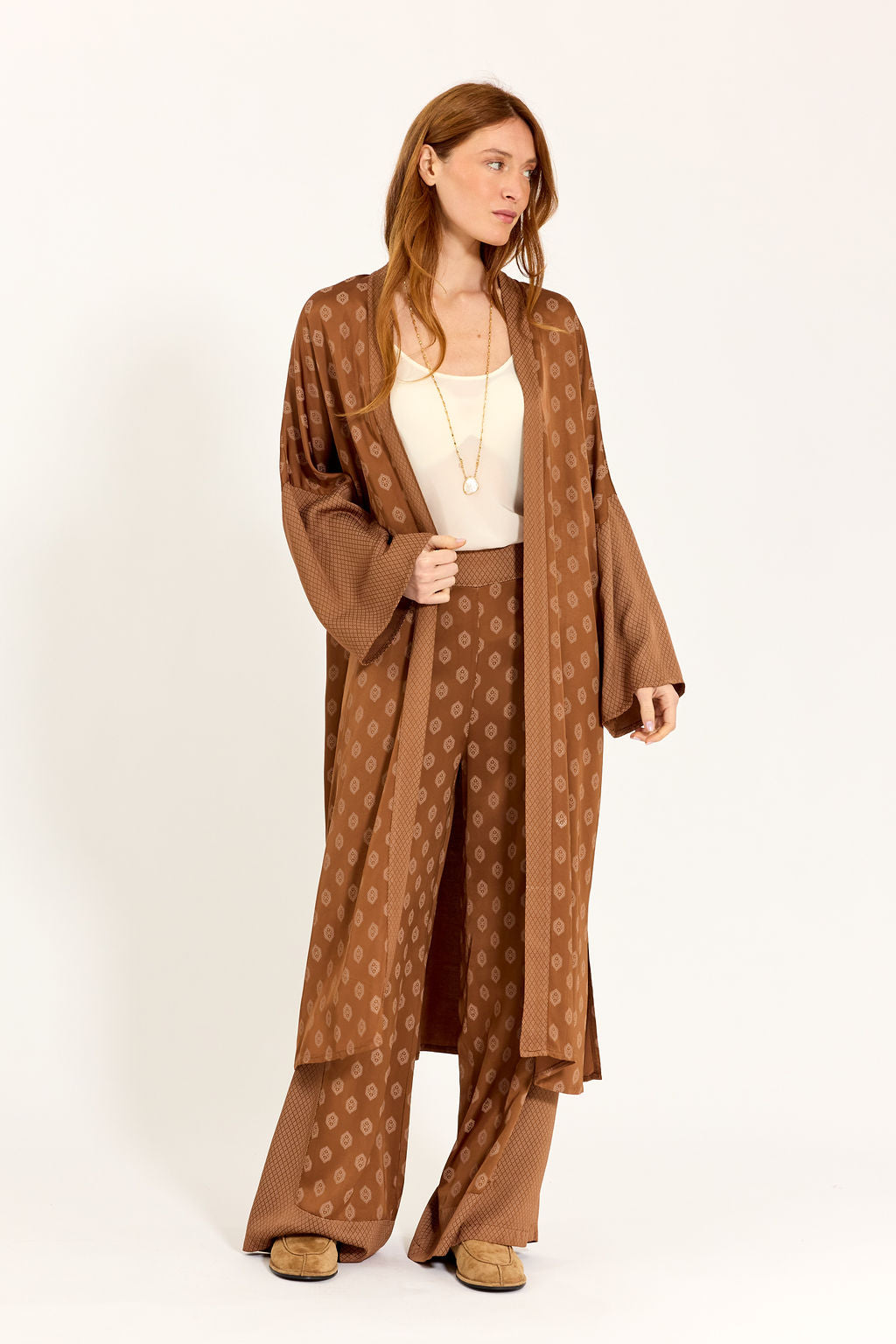 KIMONO LONG BI-IMPRIMÉ TON SUR TON NOAH NOISETTE