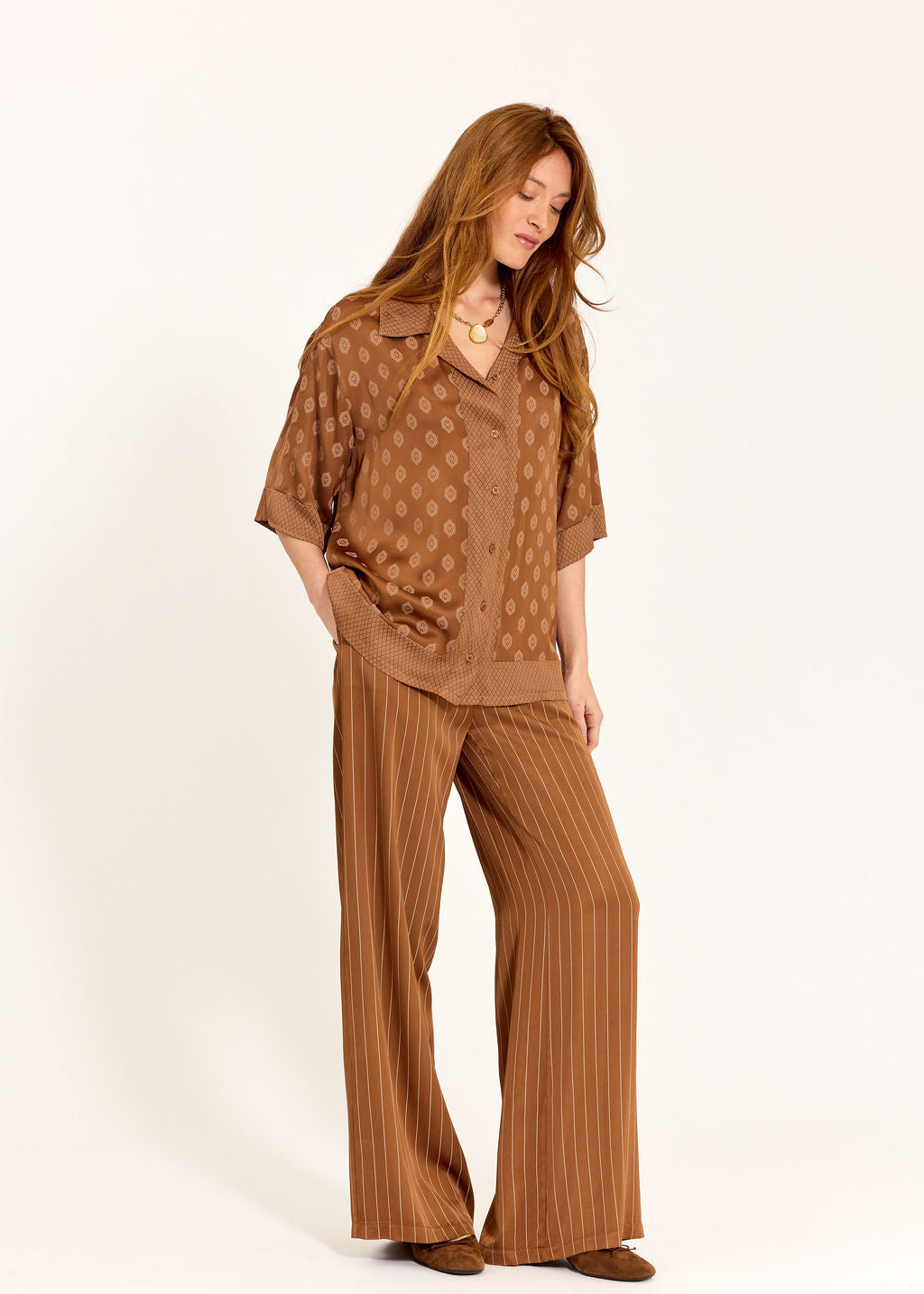 PANTALON LONG RAYÉ NORI NOISETTE