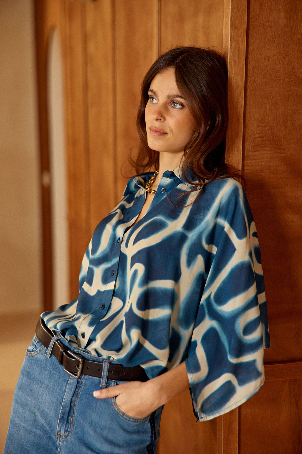 CHEMISE IMPRIMÉE MANCHES COURTES ESPRIT KIMONO POPPY INDIGO