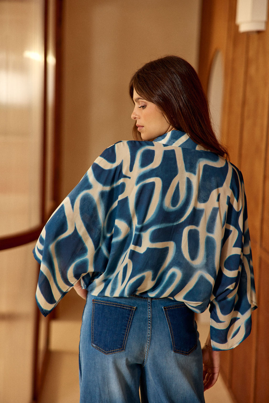 CHEMISE IMPRIMÉE MANCHES COURTES ESPRIT KIMONO POPPY INDIGO