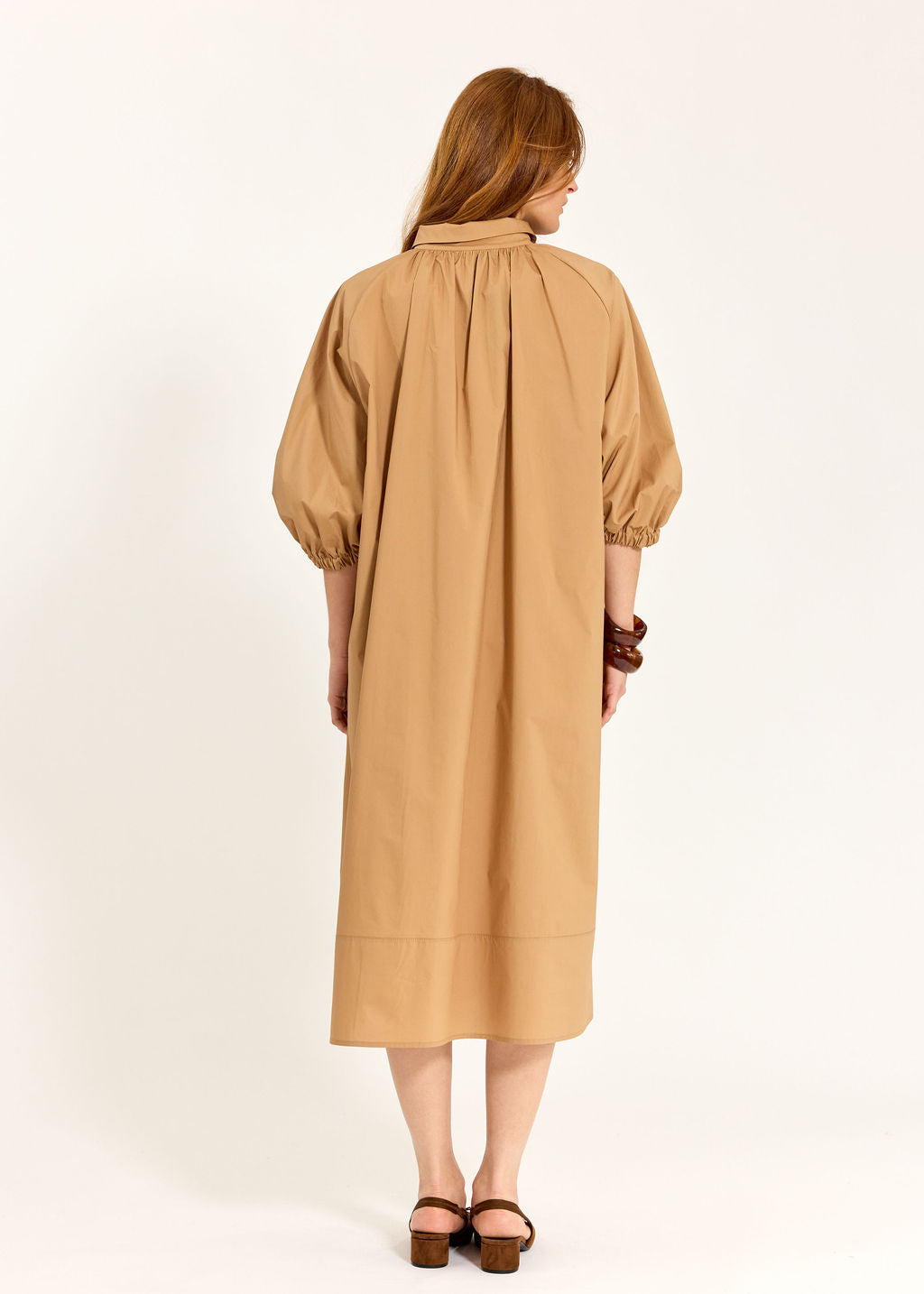 ROBE MIDI EN POPELINE DUVETEUSE HELLO CAMEL