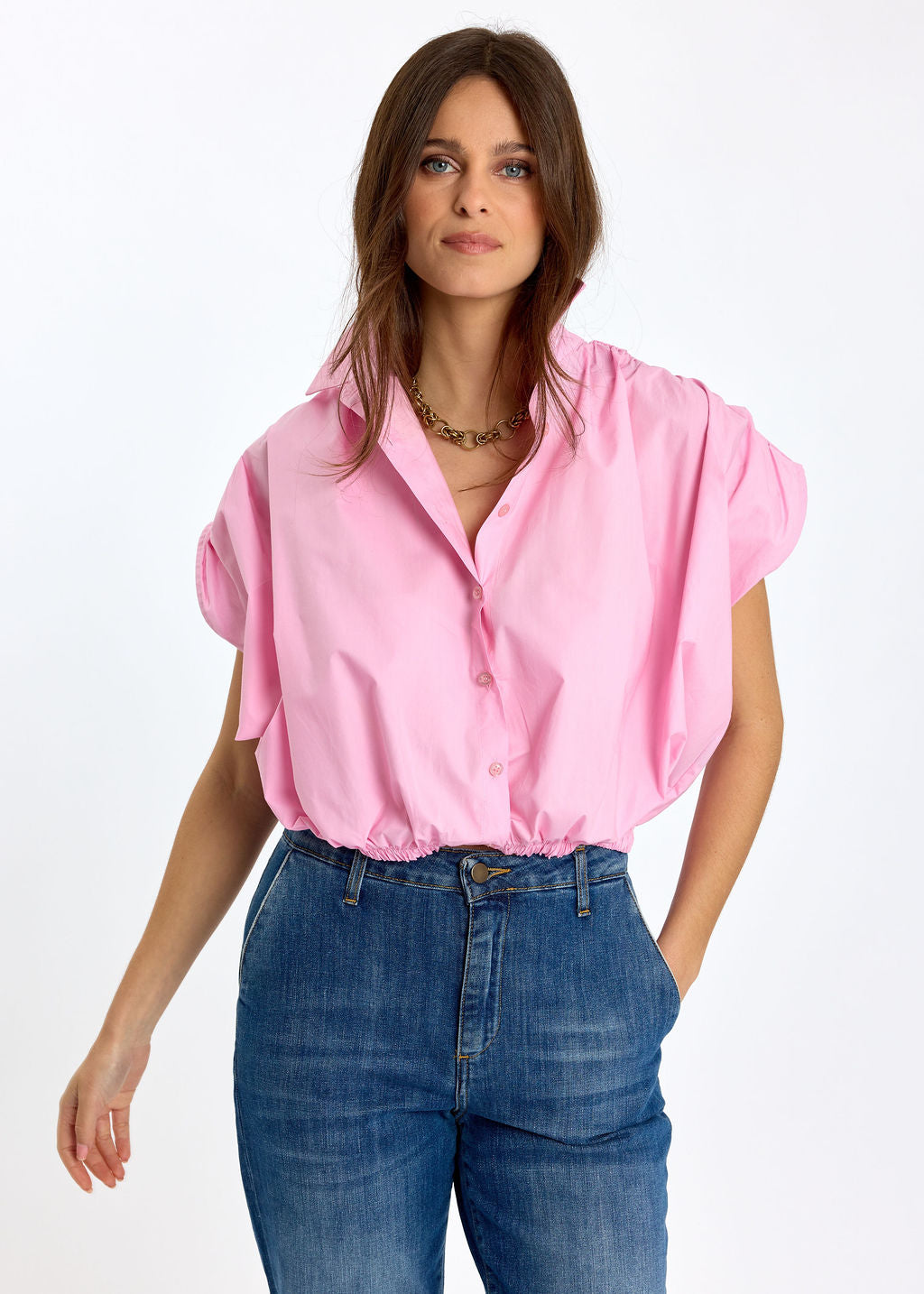 CHEMISE SANS MANCHE EN POPELINE DE COTON TILT ROSE