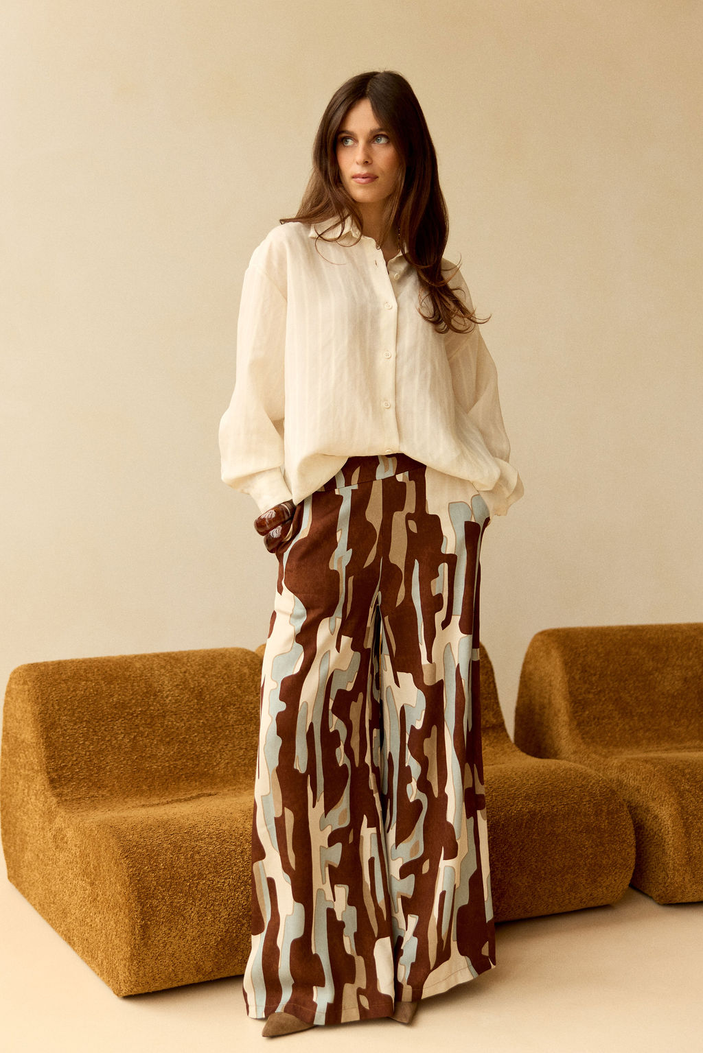 CHEMISE UNIE À RAYURES TON SUR TON MARIAM ECRU