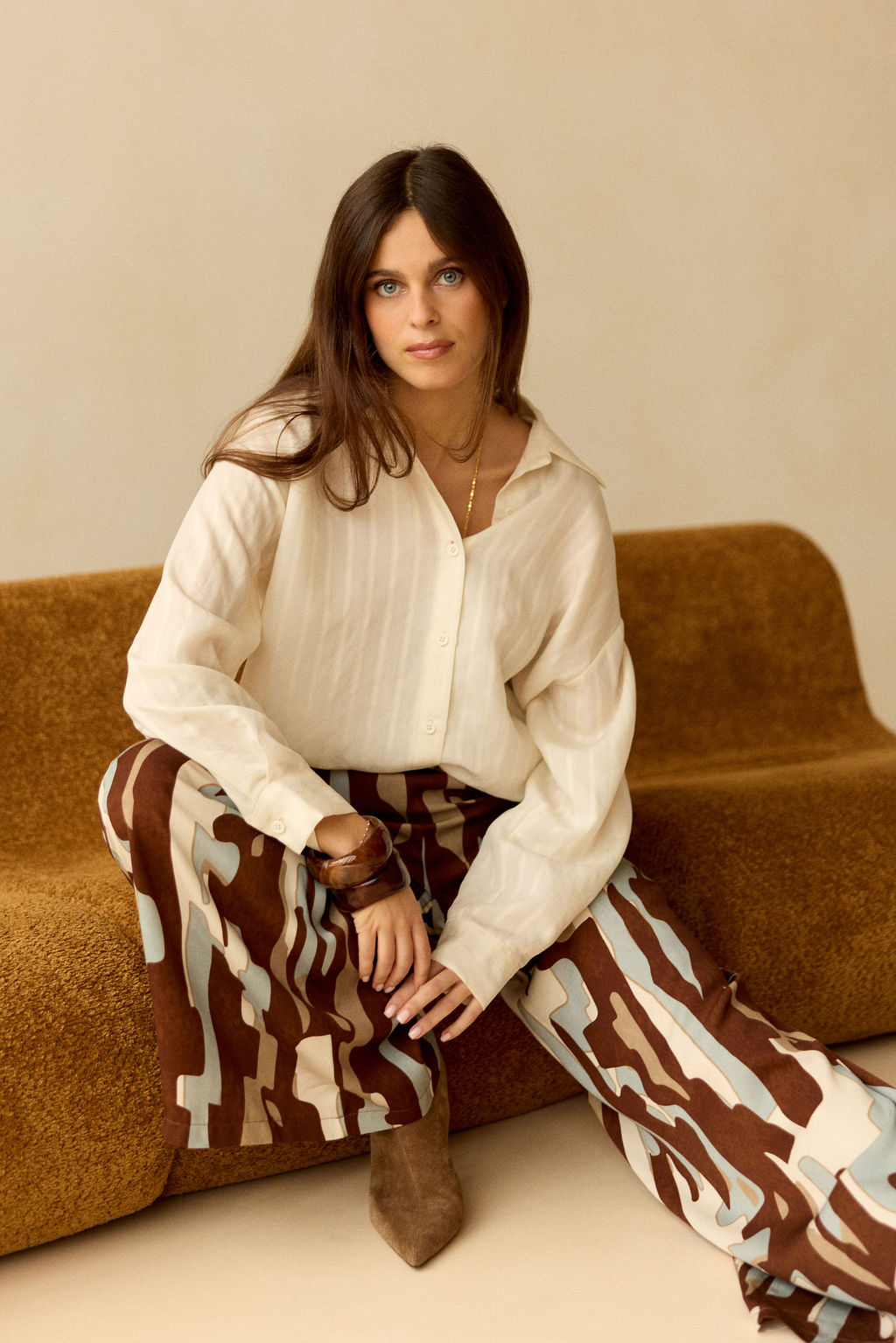 CHEMISE UNIE À RAYURES TON SUR TON MARIAM ECRU