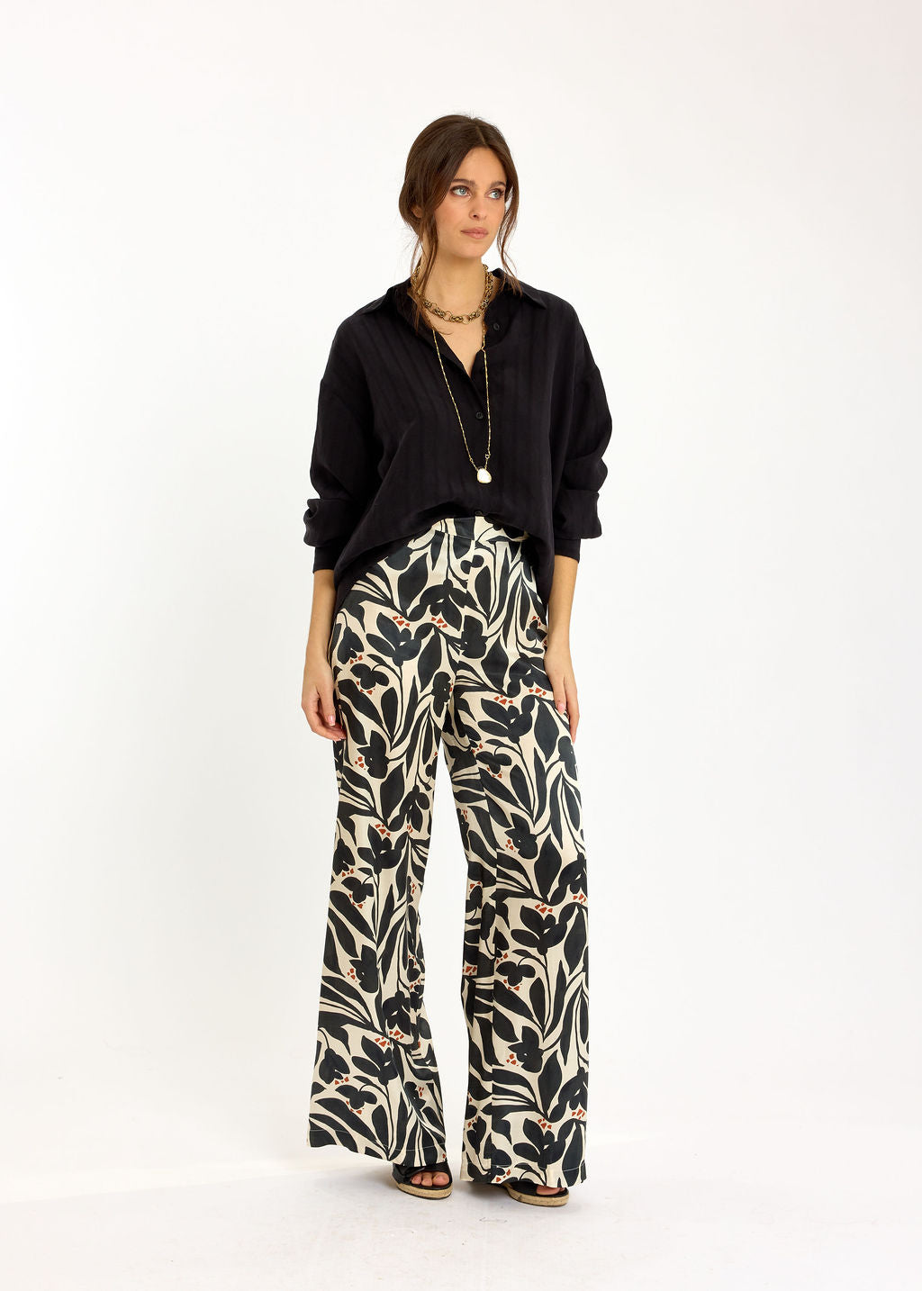 CHEMISE UNIE À RAYURES TON SUR TON MARIAM NOIR