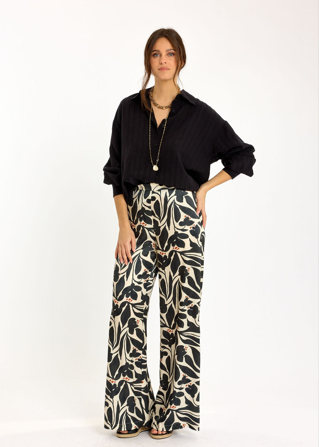 CHEMISE UNIE À RAYURES TON SUR TON MARIAM NOIR