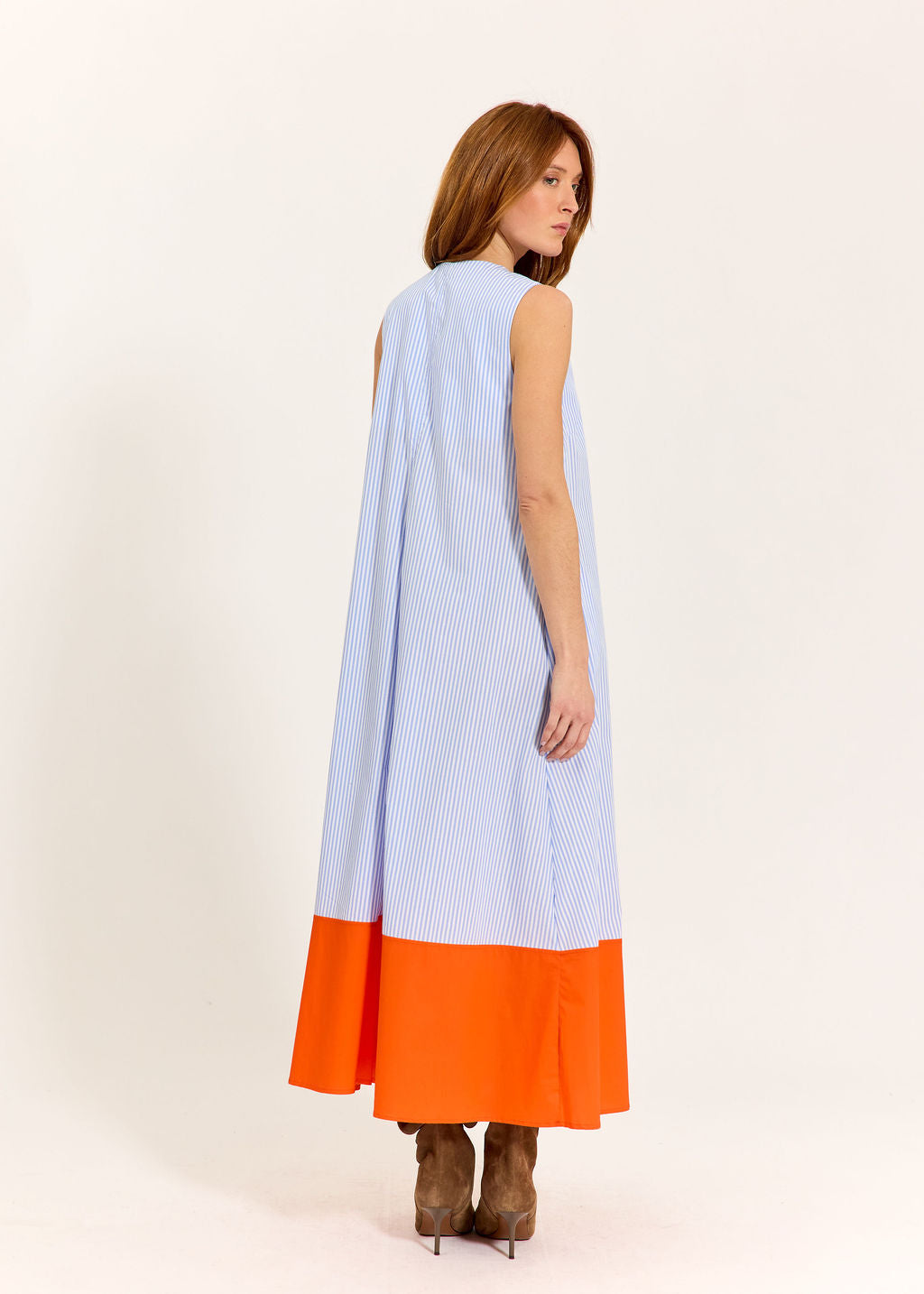 ROBE EN POPELINE RAYÉE ALWEN CIEL/ORANGE
